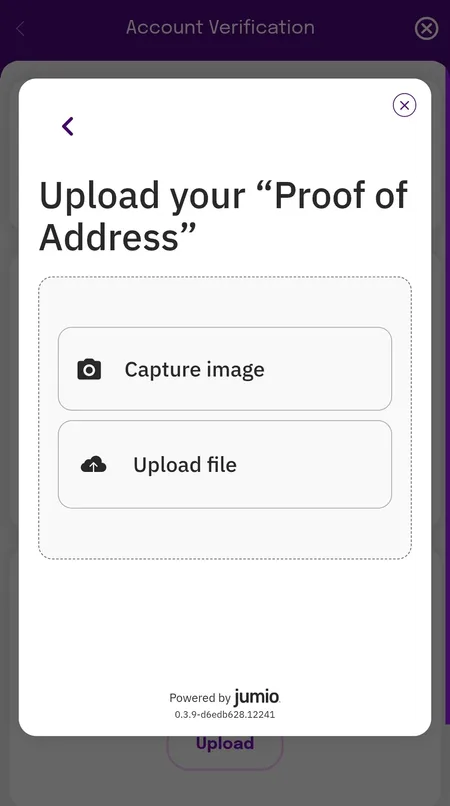 KYC address verification upload screen
