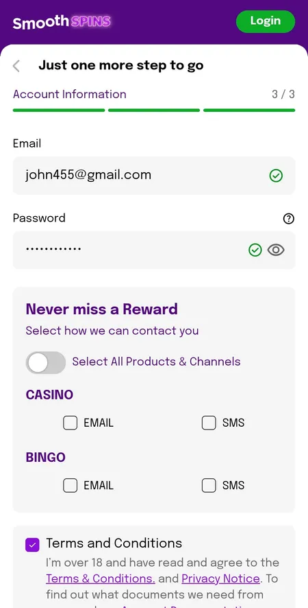 Email entry on login form